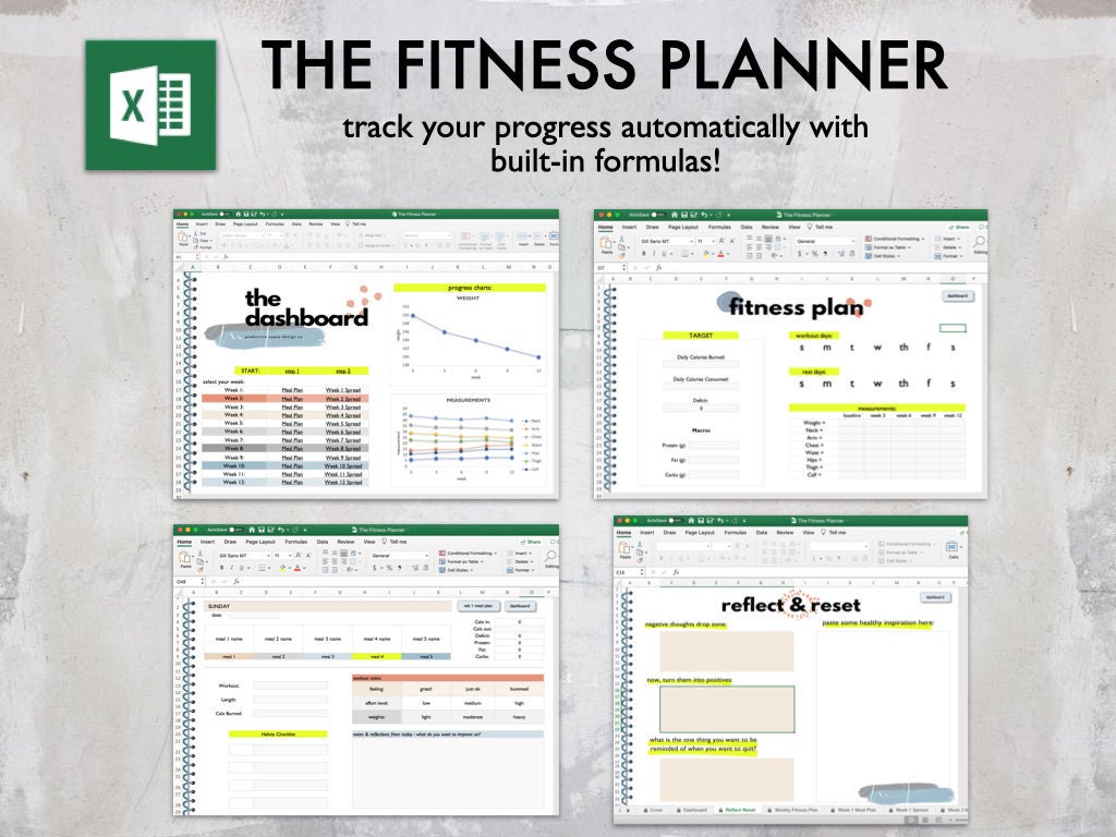 The Fitness Planner for Excel - UNDATED Digital Planner - 12 Week Challenge Template, Tables, Trackers