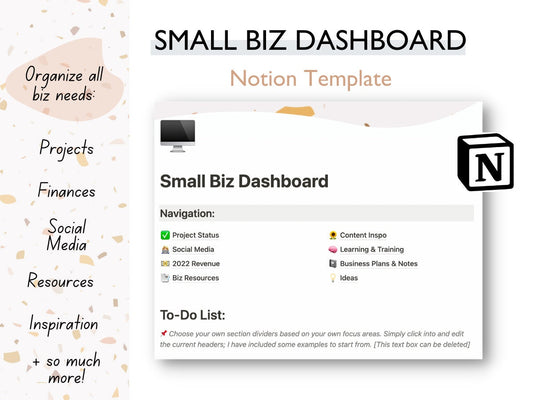 Small Business Dashboard - Notion Template for Business Organization